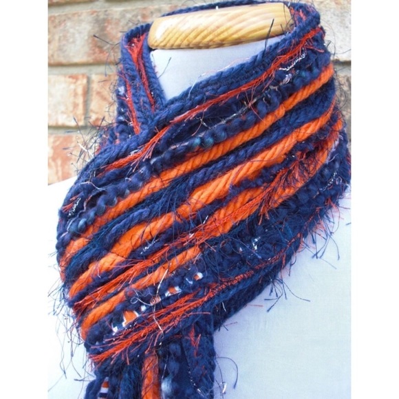 AUBURN TIGERS Scarf Handmade War Eagle Game Day Orange Blue Eyelash Yarn - Picture 2 of 6